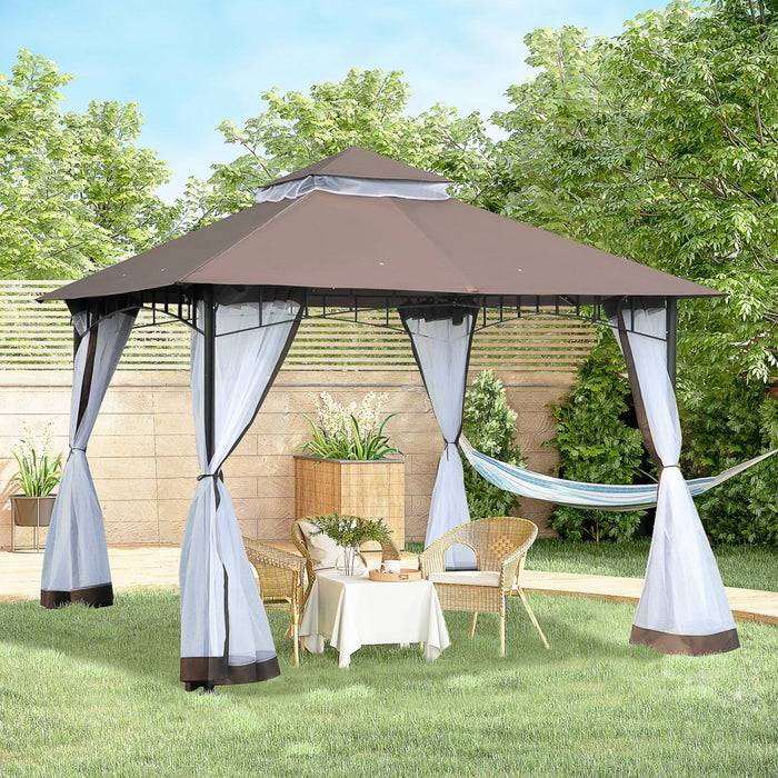 Outsunny 10' X 10' Outdoor Patio Gazebo Canopy Tent With Mesh Sidewalls, 2-tier Canopy For Backyard,