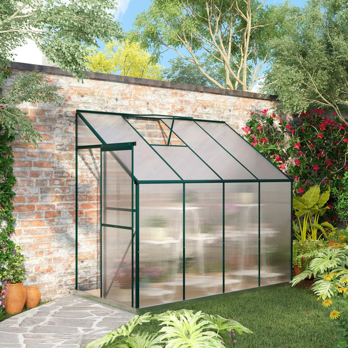 Outsunny Lean-to Greenhouse Walk-in Garden Aluminum Polycarbonate With Roof Vent For Plants Herbs Ve