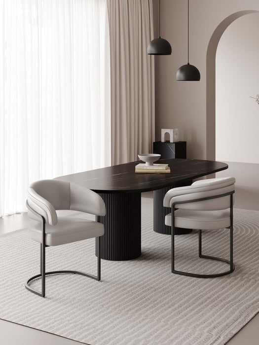 Augusta Modern Metal Vegan Leather Dining Chair in Light Gray - Set of 2 