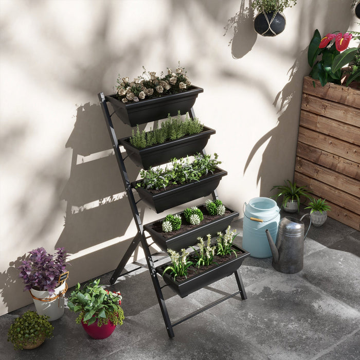 Outsunny 5-tier Raised Garden Bed With 5 Planter Boxes, Outdoor Plant Stand Grow Containers With Lea