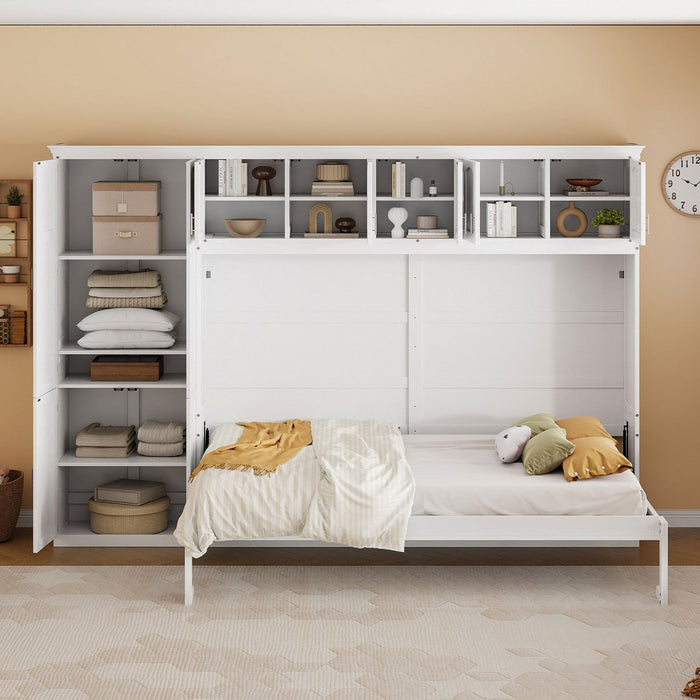 Eileen Space-saving Murphy Wall Bed With Cabinets, Queen Size - White 