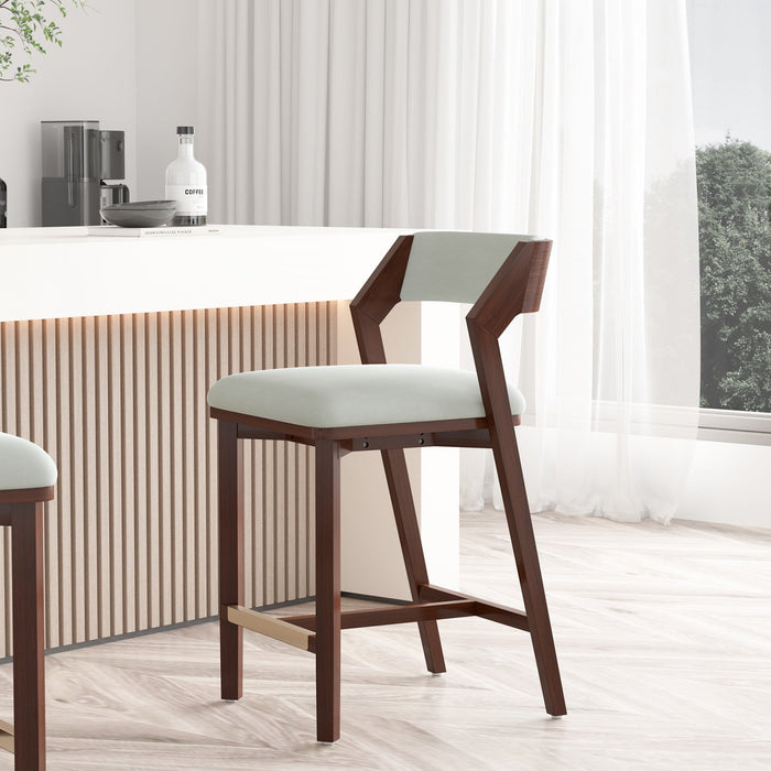 Patricia Modern Wood Upholstered Counter Stool in White Glacier Bar Stool 