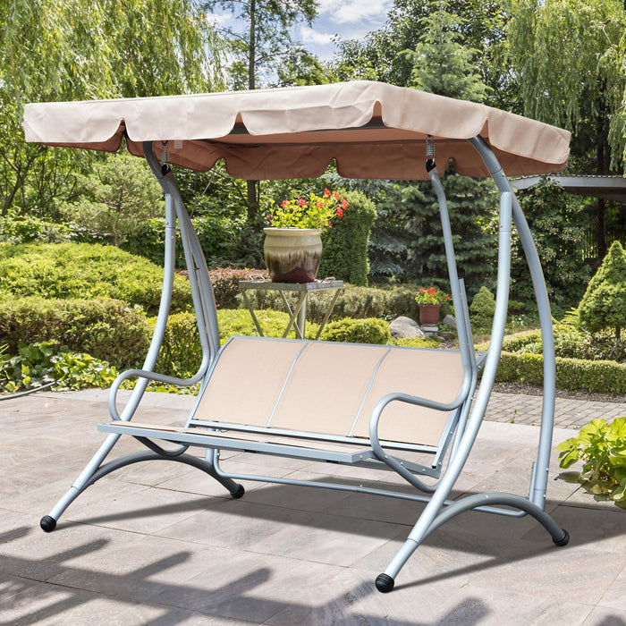 Outsunny 3 Person Patio Swing Seats With Adjustable Canopy Outdoor Swing Chair Bench For Garden, Poo