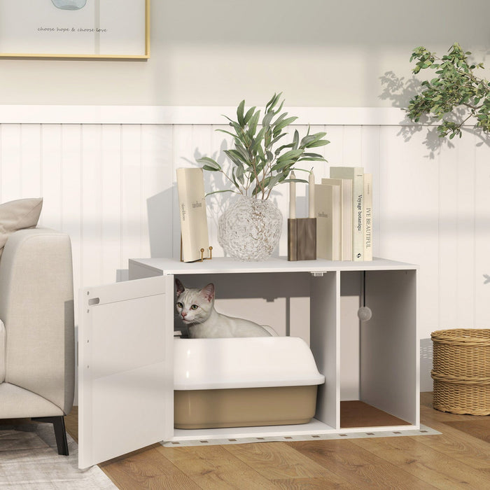 Pawhut Cat Litter Box Enclosure, Hidden Litter Box Furniture With Rattan Door, Scratching Pad, Non-slip Foot Pads, Cat Washroom End Table, 31.5" X 20" X 20", White