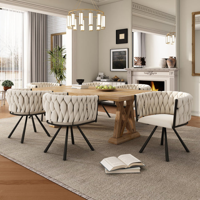 Amelia Velvet Swivel Dining Chairs with Tufted Upholstered and Metal Legs Set of 6, Beige  
