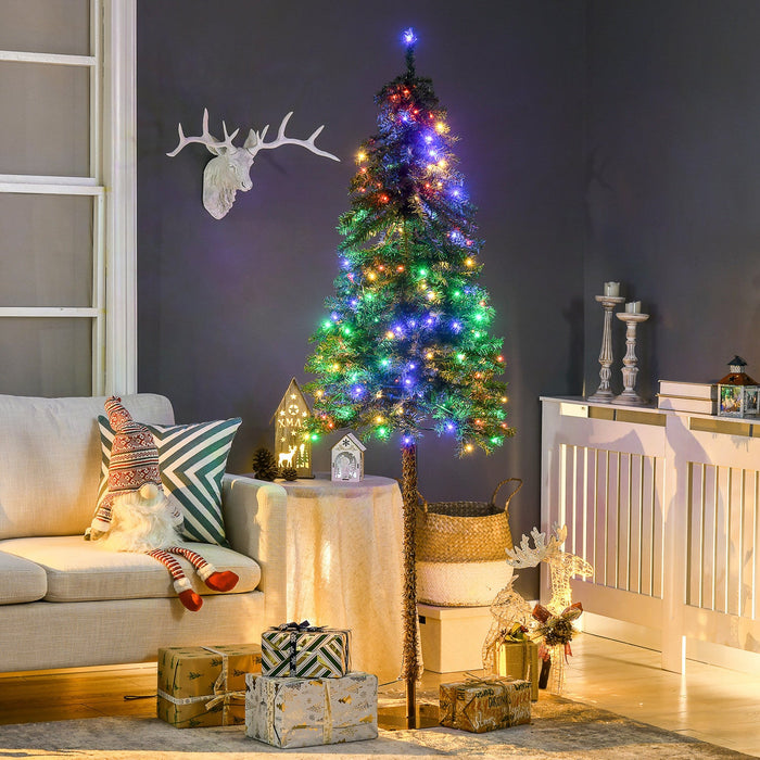 Homcom 6' Slim Pencil Artificial Snow Christmas Tree With Led Lights