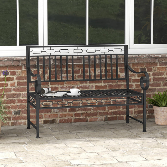 Outsunny 44" Garden Bench, Metal Park Bench With Decorative Backrest Black