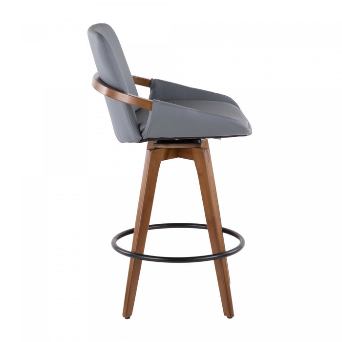 LumiSource Cosmo Faux Leather Mid-Century Modern Counter-Height Stool - Walnut/Grey