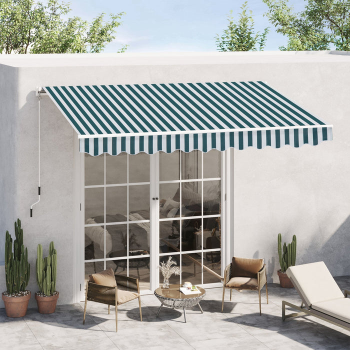 Outsunny 10' X 8' Manual Retractable Awning Shelter W/ Crank, Green Stripe