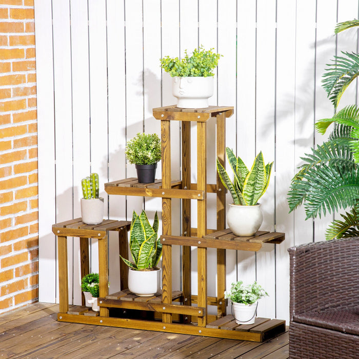 Outsunny Wood Plant Stand 6 Tier Plant Shelf Rack Multiple Flower Pot Holder For Living Room, Patio 