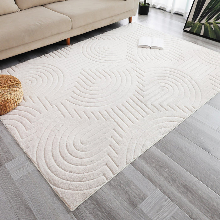 Velvet Cream Circles Washable Shag Area Rug 5'x7' Indoor Area Rug 