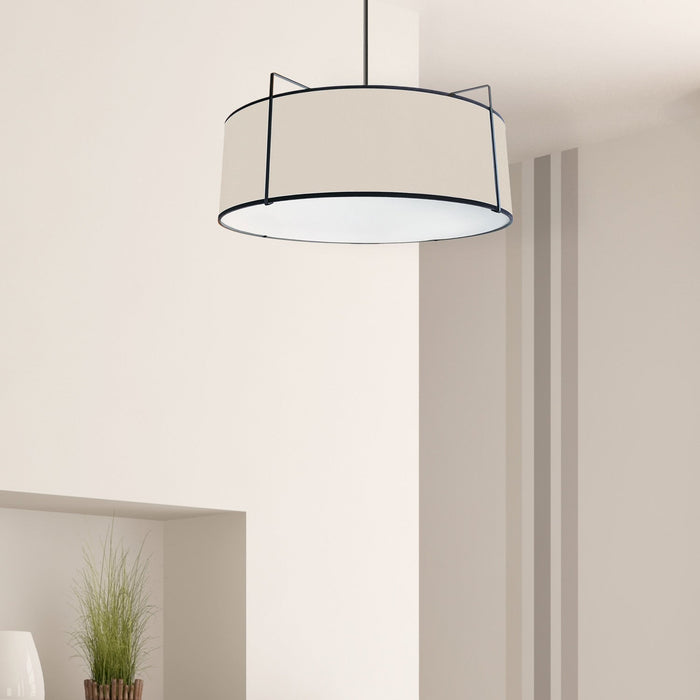 Dainolite Trapezoid 4 Light Pendant Drum Black/Cream Shade White Fabric Diffuser Lamp