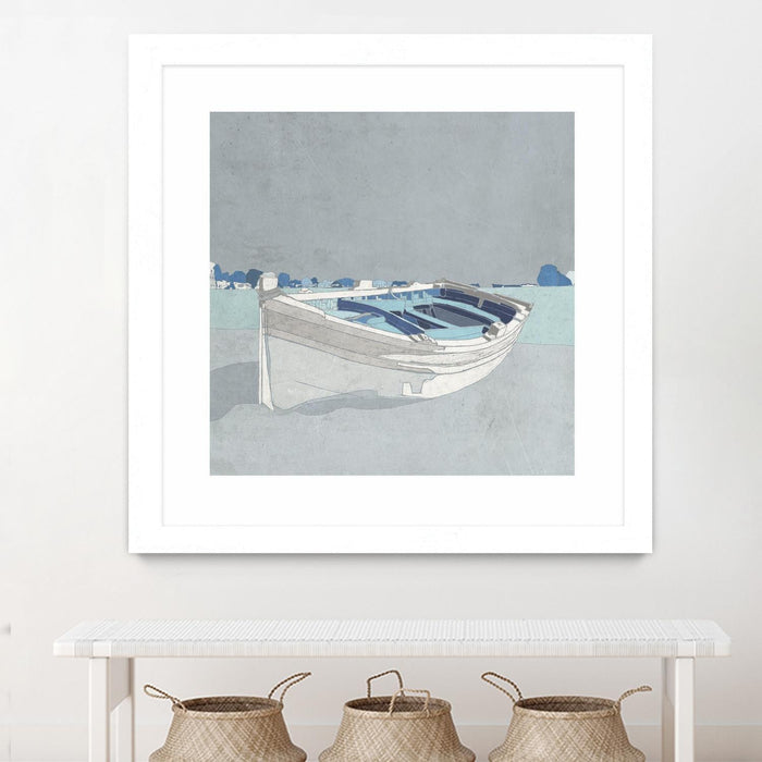 \"Docked Ashore Ii\" Matted and Framed White 30x30 Wall Art