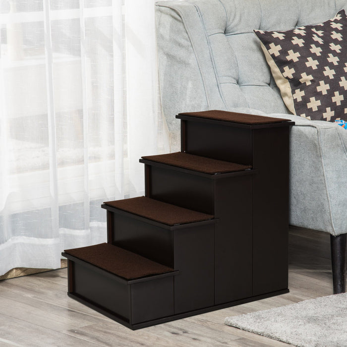 Pawhut 4 Levels Wooden Dog Steps Pet Stairs For High Bed, Cat Ladder For Bed Couch With Non-slip Car
