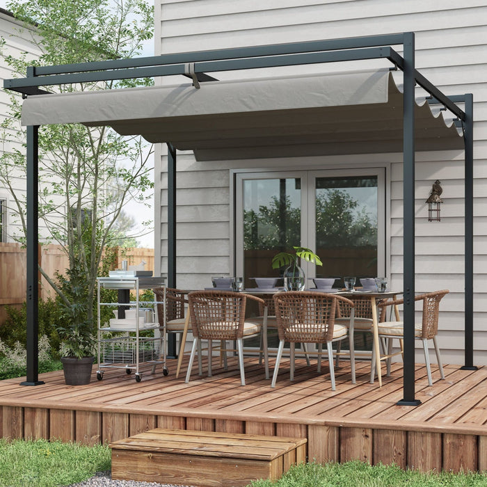 Outsunny 10' X 10' Retractable Pergola Canopy, Garden Gazebo Outdoor Shade Shelter For Grill, Patio,