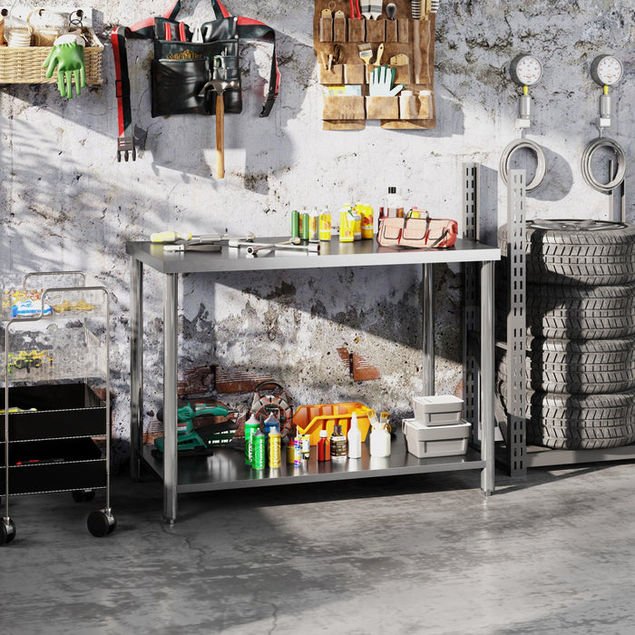 Homcom Stainless Steel Prep Table, Heavy Duty Workbench Table