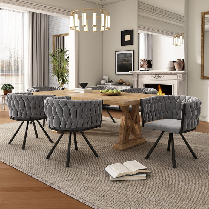 Amelia Velvet Swivel Dining Chairs with Tufted Upholstered and Metal Legs Set of 6, Grey  