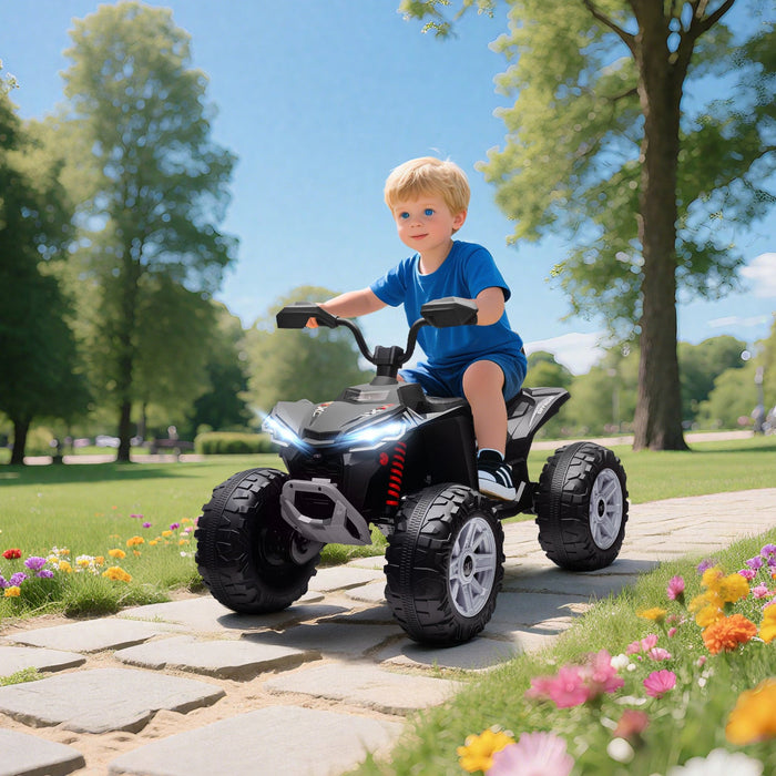 Qaba 24v Kids Atv, 2-seater Ride On Car For Kids, Battery Powered Electric Quad With 4 Suspension Wheels, High/low Speeds, Music, Headlights, For Boys And Girls, Black