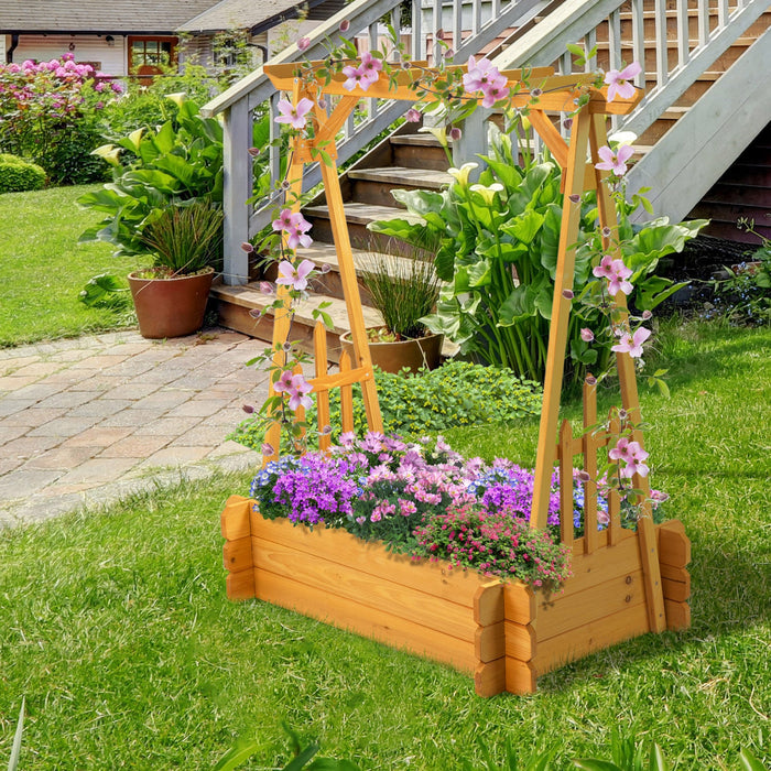 Outsunny 43\" X 26\" X 47'' Raised Garden Bed With Arbor Arch Trellis For Various Climbing Plant, Outd