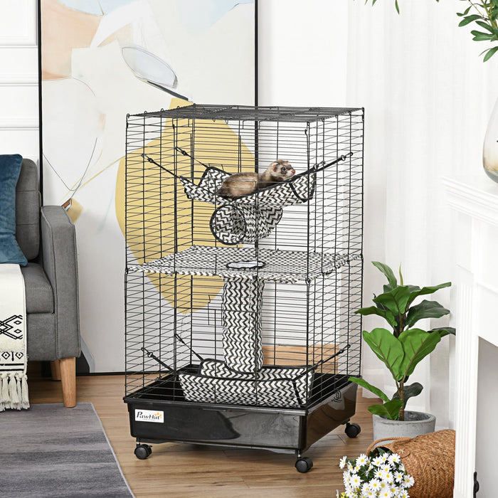 Pawhut Small Animal Cage Habitat Pet Play House For Ferret With Wheels Hammocks Tunnels And 3 Doors 