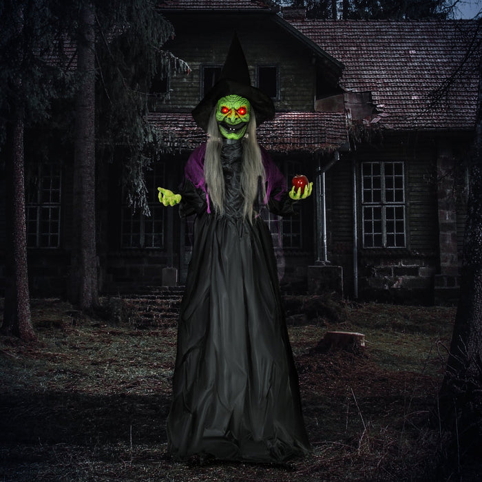Homcom Halloween Old Witch Animatronic Prop W/ Light Up Eyes
