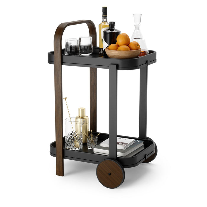 Umbra Modern Bellwood Steel Bar & Storage Cart - Black and Walnut