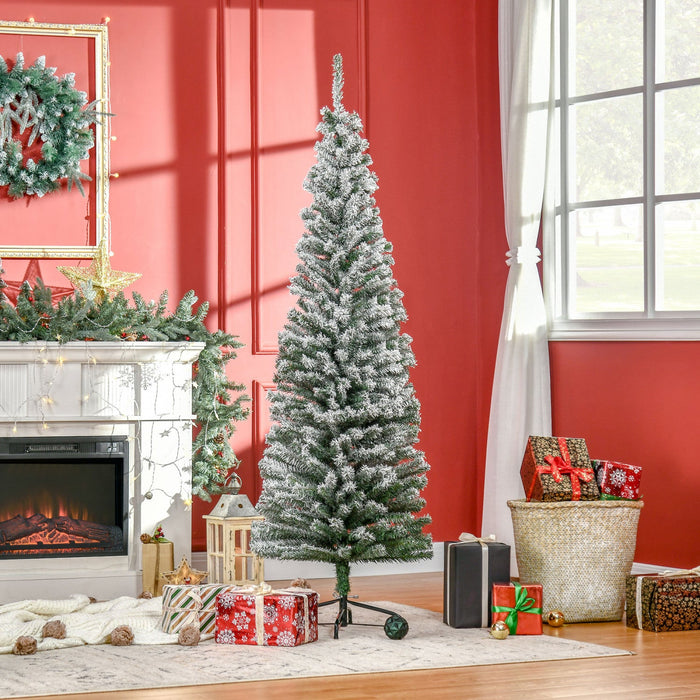 Homcom Snow Flocked Pencil Christmas Tree Slim Artificial Christmas Tree