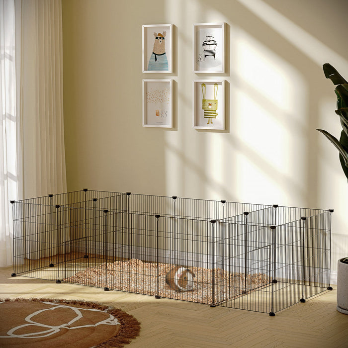 Pawhut 18 Panels Small Animal Cage, Pet Playpen With Doors, Guinea Pig Cage, Portable Metal Wire Yar
