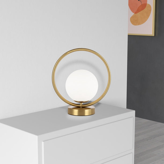 Dainolite Adrienna 1 Light Table Lamp Aged Brass Finish White Opal Glass