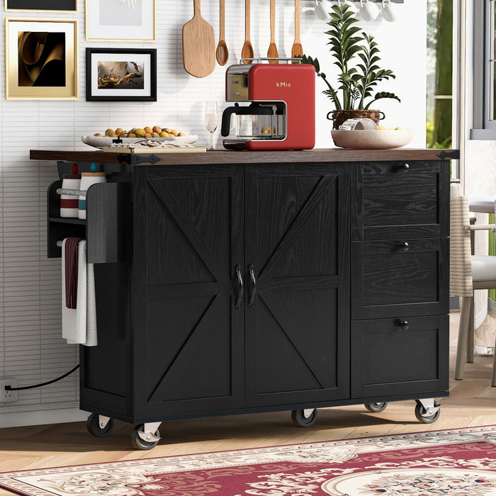 Sherry 54.5\" Engineered Wood Kitchen Carts With Power Outlet And Storage - Black 