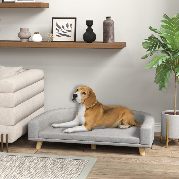 Pawhut Dog Sofa, Dog Couch Bed For Large Dogs, Elevated Pet Cat Sofa Bed With Removable Washable Cover, Anti-slip Foot Pads, Grey