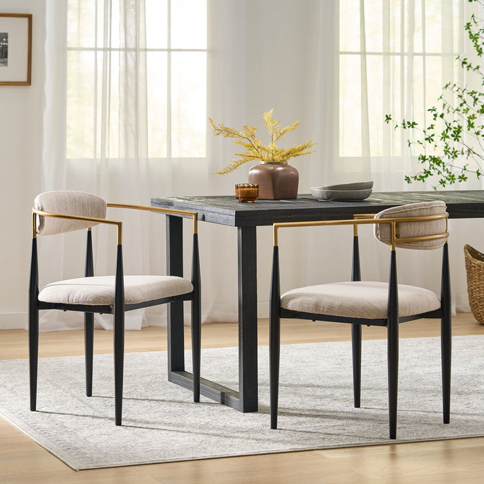 Mila Dining Chair Set Of 2 With Upholstered Fabric And Metal Frame - Beige and Black 