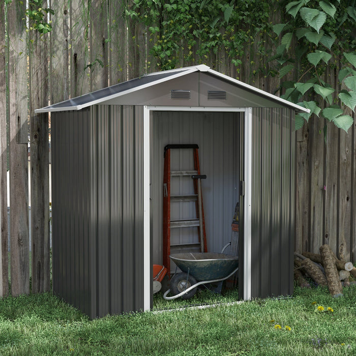 Outsunny 6ft X 4ft Metal Garden Shed, Large Outdoor Shed Storage Building With Double Sliding Doors 