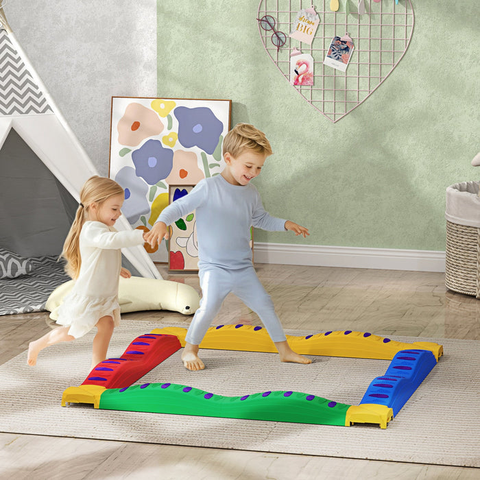 Qaba Balance Beam, 12pcs Stepping Stones Kids With Non-slip Foot Pads, Toddler Sensory Toys Indoor O