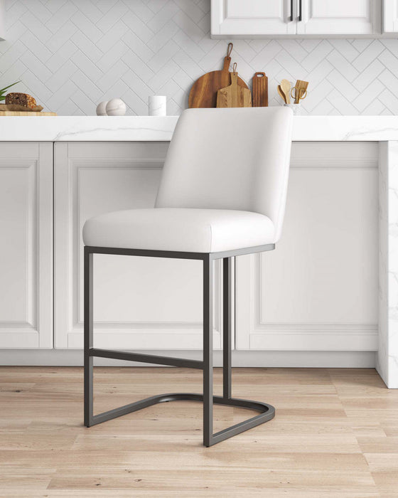 Serena Modern Metal Upholstered Counter Stool in White Armoire 