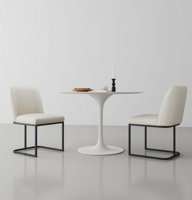 Serena Modern Metal Vegan Leather Dining Chair in Ivory - Set of 2 