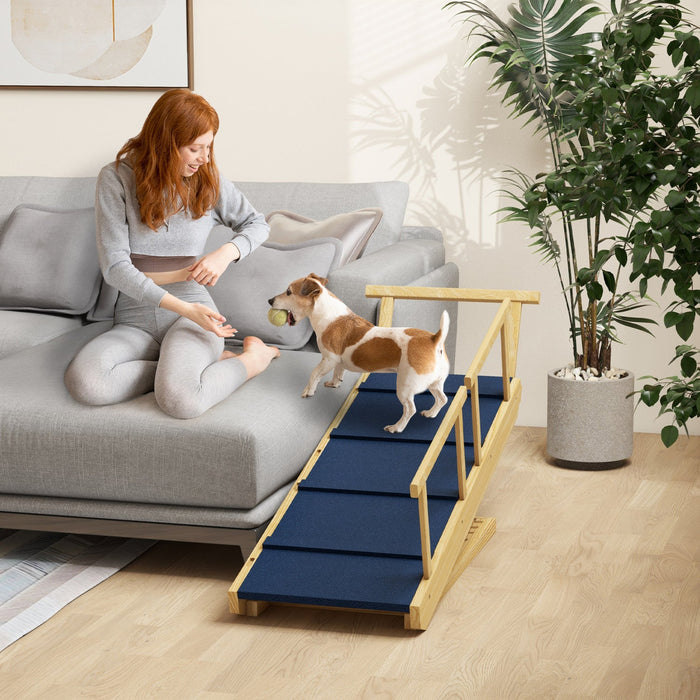 Pawhut Dog Stairs, Adjustable Pet Stairs, Foldable Dog Steps With Non-slip Mat, Safety Railings, For