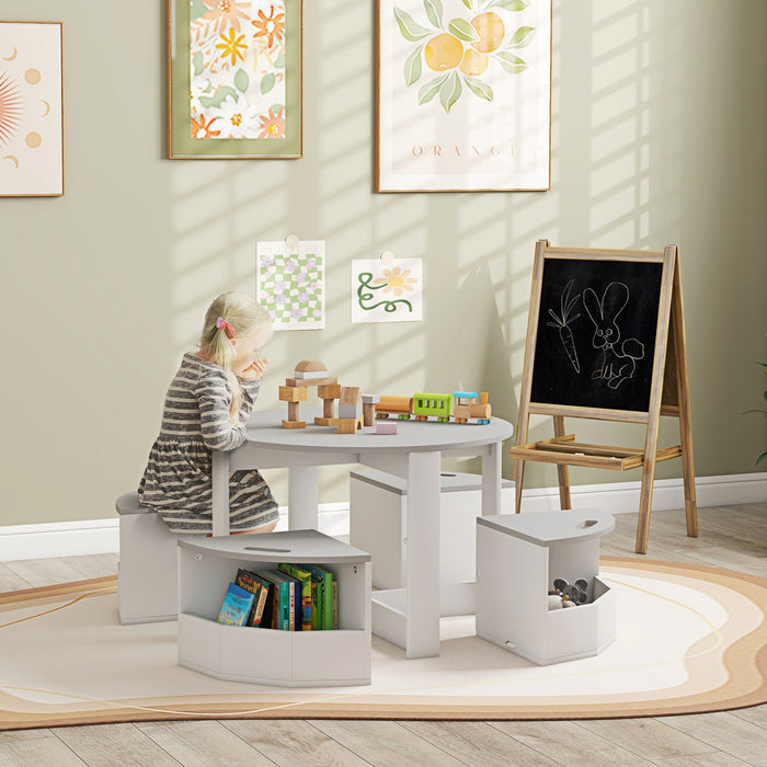 Qaba Kids Table And Chair Set, 5 Piece Toddler Table And 4 Chair Set With Storage, Activity Table Fo