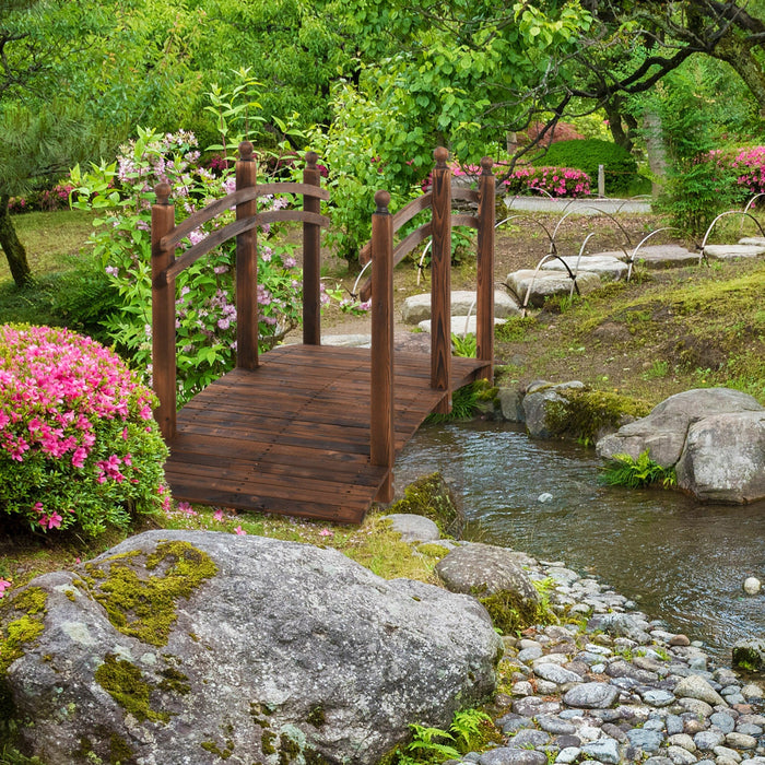 Outsunny 7.5' Fir Wood Garden Bridge Arc Walkway With Side Railings, Perfect For Backyards, Gardens,