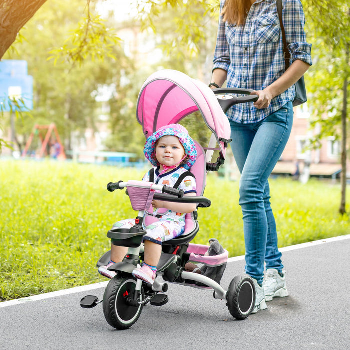 Aosom 6-in-1 Toddler Tricycle, Kids Trike With Rotatable Seat, Adjustable Push Handle, Safety Harnes