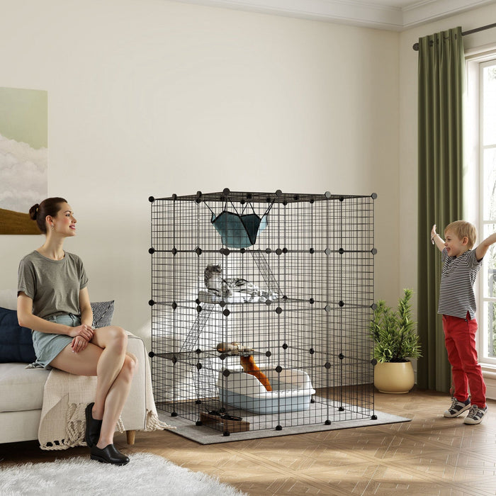 Pawhut Cat Cage Indoor, 4 Tier Diy Catio With Hammock, 5 Doors, 3 Ramps, 3 Jumping Platforms, Steel 