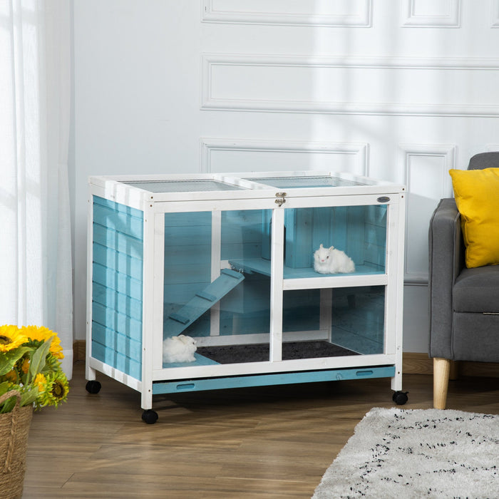 Pawhut Indoor Rabbit Hutch With Wheels, Bunny Cage Guinea Pig House Small Animals Habitat W/ Top Acc