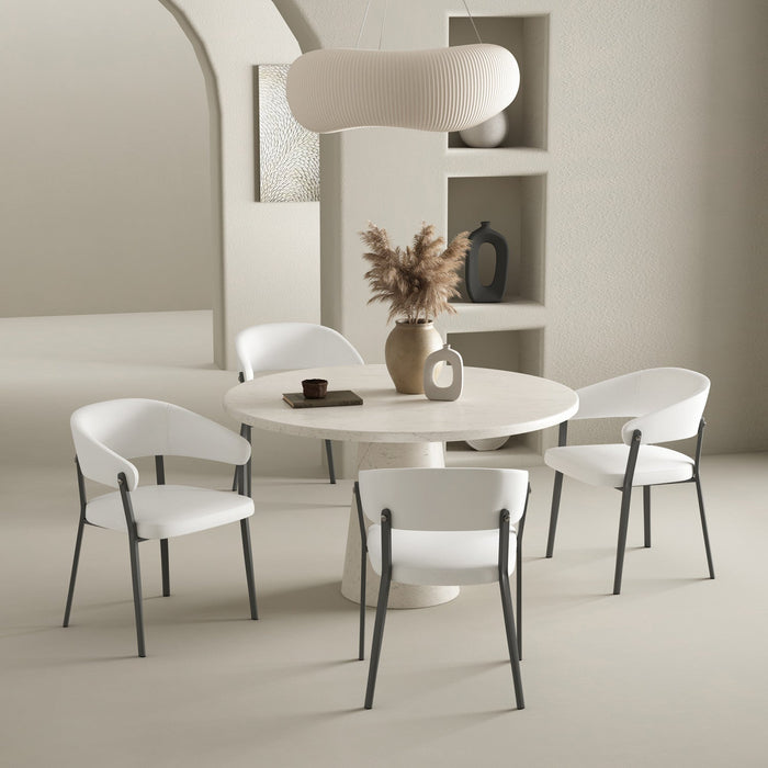 Belle Modern Metal Upholstered Dining Chair in White - Set of 4 
