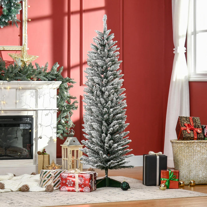 Homcom Pencil Artificial Christmas Tree With Snow-flocked Branches