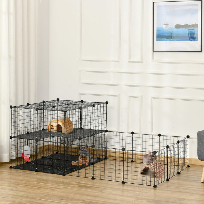 Pawhut Small Animal Cage Rabbit Cage With Door, Guinea Pig Playpen, Small Animal Fence For Bunny, Ch