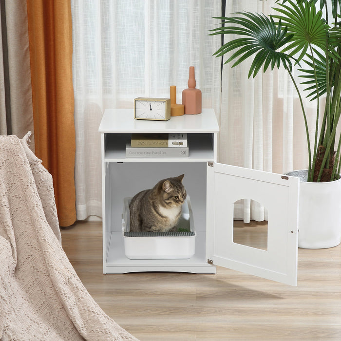 Pawhut Cat Litter Box Enclosure Hidden Cabinet Cat Furniture Indoor Cat Washroom Nightstand End Tabl