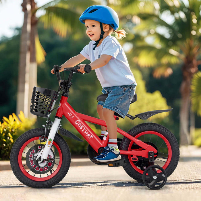 Costway 12" Kid's Bike For 3-4 With Height-adjustable Handlebar & Saddle Handbrake Red