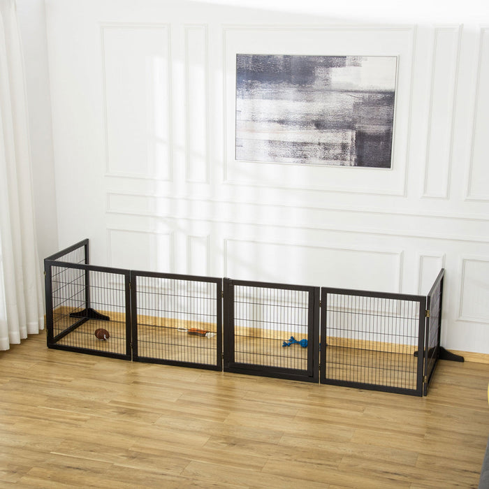 Pawhut Wooden Pet Gate, Dog Safety Barrier, Freestanding Foldable Fence, W/ 6 Panels, 2 Support Feet