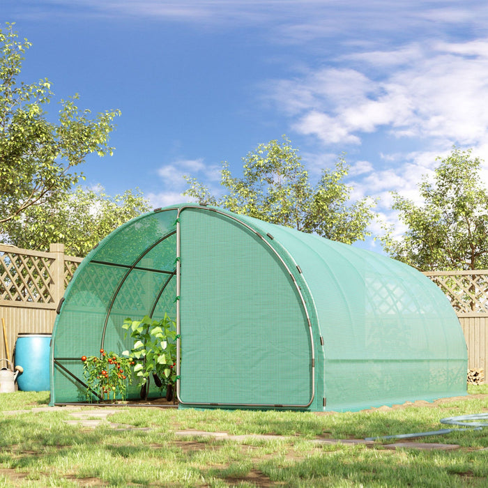 Outsunny 20' X 10' X 7' Tunnel Greenhouse Outdoor Walk-in Hot House With 2 Hinged Doors, Reinforced 