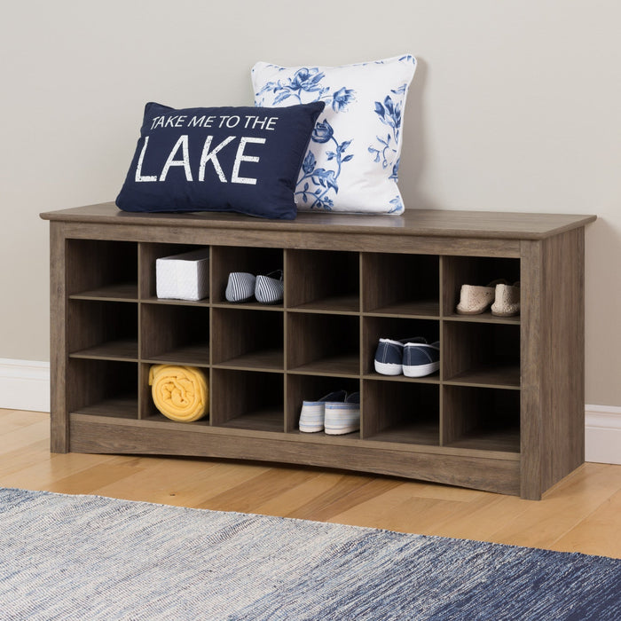 Eighteen Pair Shoe Storage Cubby Bench - Drifted Grey